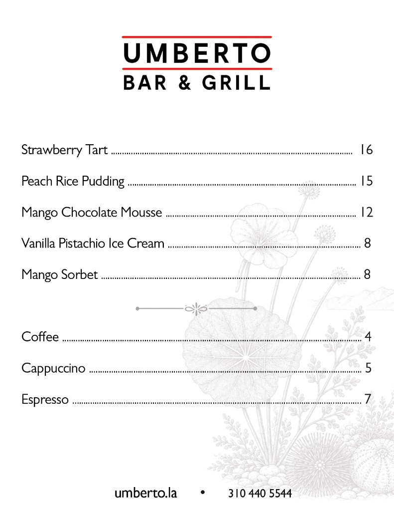 Desserts and Coffee Menu