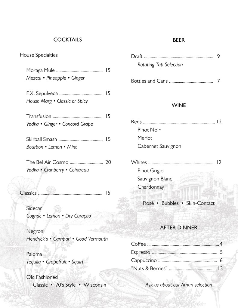 Cocktails, Beer, and Wine Menu
